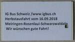 (264'912) - Herbstausfahrt vom 16. September 2018 Meiringen-Rosenlaui-Schwarzwaldalp am 21. Juli 2024 in Thun (Rckseite)