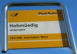 (230'080) - PostAuto-Haltestellenschild - Unterseen, Hohmedig - am 7.