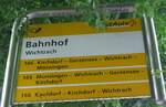 (161'575) - PostAuto-Haltestellenschild - Wichtrach, Bahnhof - am 30. Mai 2015