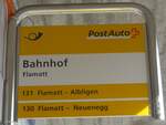 (215'573) - PostAuto-Haltestellenschild - Flamatt, Bahnhof - am 27.