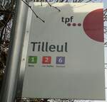 (131'097) - tpf-Haltestellenschild - Fribourg, Tilleul - am 26.