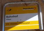 (188'530) - PostAuto-Haltestellenschild - Filisur, Bahnhof - am 13.