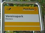 (182'783) - PostAuto-Haltestellenschild - Klosters, Vereinapark - am 5.