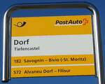 (230'010) - PostAuto-Haltestellenschild - Tiefencastel, Dorf - am 6.