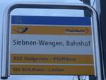 (214'079) - PostAuto-Haltestellenschild - Siebnen-Wangen, Bahnhof - am 1.