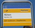 (227'769) - PostAuto-Haltestellenschild - Benken SG, Rten - am 4.