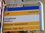 (239'125) - PostAuto-Haltestellenschild - Wildhaus, Lisighaus - am 20.