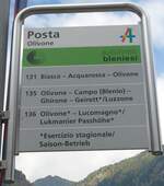 (174'833) - autolinee bleniesi-Haltestellenschild - Olivone, Posta - am 10.