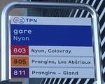 (271'390) - TPN-Haltestellenschild - Nyon, gare - am 22.