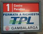 (141'299) - TPL-Haltestellenschild - Lugano, Gambalarga - am 19.