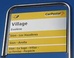 (201'750) - PostAuto-Haltestellenschild - Evolne, Village - am 24.