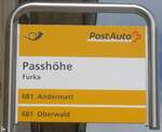 (209'775) - PostAuto-Haltestellenschild - Furka, Passhhe - am 22.