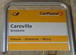(256'046) - PostAuto-Haltestellenschild - Grimentz, Carovilla - am 8.