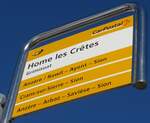 (158'056) - PostAuto-Haltestellenschild - Grimisuat, Home les Crtes - am 1. Januar 2015