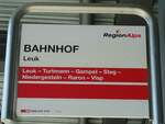 (141'826) - RegionAlps/SBB CFF FFS/TMR-Haltestellenschild - Leuk, Bahnhof - am 23.