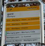 (231'702) - PostAuto/TMR-Haltestellenschild - Martigny, gare - am 2.