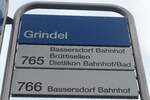 (210'832) - ZVV-Haltestellenschild - Bassersdorf, Grindel - am 8.