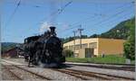 Erneut, aber deisemal bei schönerem Wetter zeigt sich die BFD HG 3/4 N° 3 der Blonay Chamby Bahn in Blonay beim Rangieren.