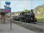 Die BFD HG 3/4 N° 3 der Blonay-Chamby Bahn rangiert in Blonay einen MOB Flachwagen (wohl ebenfalls B-C), welcher dem letzten Dampfzug nach Chaulin beigegeben wird.