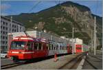 Der TMR (M-C) Beh 4/8 21 erreicht als Regionalzug 26245 Martigny ausnahmsweise auf dem zweiten Schmalspurgleis, da der Dienst für die Rückfahrt vom (hier nicht zu sehenden)   Beh 4/8 22