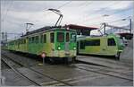 Der TPC A-L BDeh 4/4 301 steht in Aigle und wartet auf die Abfahrt nach Leysin.