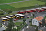 RhB Ge 4/4 I U Nr.605 im Bahnhof Ardez von der Burgruine aufgenommen am 22.08.2009.