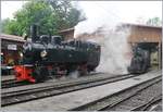 50 Jahre Blonay - Chamby; Mega Steam Festival: Die SEG G 2x 2/2 105 und die kleine Gastlok G 2/2 Ticino in Chaulin.
