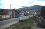 Der ex-Genfer Ce 4/4 712 steht im rumänischen Rasinari/Reschinar zur Rückfahrt nach Sibiu/Hermannstadt bereit (Sommer 1995)