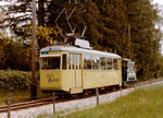 neuchtel-neuenburg/507391/tntrn-standard-motorwagen-be-44-582 TN/TRN: Standard Motorwagen Be 4/4 582 + C2 1 (ehemals Pferdebahn) auf der Stichstrecke nach Areuse-Cortaillod im Juni 1984.
Foto: Walter Ruetsch