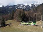 Mit dem TPC ASD BDe 4/4 403, einem Bt und dem BDe 4/4 402 kommt der Regio 71 432 auf seiner Fahrt von Aigle nach Les Diablerets von Le Sépey wieder zurück und wird in Kürze die 