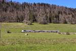 Ein NPZ-Domino strebt in friedlicher Jura-Landschaft dem Städtchen Renan im Jura Bernois zu. 23.April 2021 