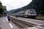 BLS NPZ im Originalanstrich: Station Trubschachen mit Triebwagen BLS 731, 6.Juni 1998.