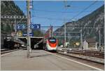 Ein SBB RABe 501  Giruno  ist als IC 10873 auf dem Weg von Zürich HB nach Lugano und fährt durch den Bahnhof von Göschenen. Rechts im Bild sind die kaum noch genutzten Gleise des Bahnhof zu sehen. Die Fahrleitung ist grösstenteils abgebaut, ein Umstand, welcher dank den noch vorhanden Fahrleitungsmasten kaum auffällt.

4. Sept. 2023