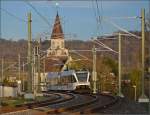 Neuhausen am Rheinfall.

Typischer S-Bahn-Betrieb auf der frisch elektrifizierten Strecke nach Erzingen mit GTW 526 747-1 der Thurbo. März 2014.