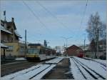 Zum Jahreswechsel gab es auch in Blonay etwas  Winter : der CEV Be 2/6  Blonay  wartet auf die Abfahrt Richtung Vevey.