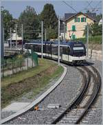 Der MVR ABeh 2/6 7506 erreicht St-Légier Gare, der Bahnhof ist nun (fast) fertig umgebaut und verfügt über eine nun gestreckt Gleisanlage mit längeren Überhohlgleisen und