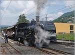 50 Jahre Blonay - Chamby; Mega Steam Festival: Die SBB Brünig Bahn Talbahnlok G 3/4 208 der Ballenberg Dampfbahn wartet in Blonay auf ihre Abfahrt Richtung Chamby.
