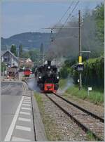 Die SEG G 2x 2/2 N° 105  Todtnau  der Blonay Chamby Bahn verlässt mit dem morgendlichen Dampfzug Blonay in Richtung Chamby.

15. Juni 2025