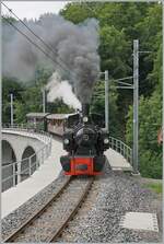 Festival Suisse de la vapeur (Schweizer Dampffestival 2025) - Die SEG G 2x 2/2 105 mit einen Dampfzug auf der Fahrt von Blonay nach Chaulin auf dem Baye de Clarens Viadukt unterwegs.

8. Juni 2025