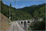 Ein Blick auf den Sanierung bedürftigen Baye de Clarens Viadukt. Die Strecke von Blonay her wurde schon soweit hergerichtet, dass Strassen-Baufahrzeuge hier zur Baustelle gelangen können und an etlichen Pfeilern des Viaduktes haben die Gerüstarbeteiten begonnen. 
Unschwer zu erkenne, der durch den Bergdruck in die Höhe gehoben zweite Pfeiler. 

13. Aug. 2023