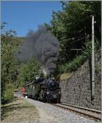 L'aventure ferroviaire de l'Oberland Bernois  /  Das Bahnabenteuer des Berner Oberlands - Nachdem die Blonay Chamby Bahn im Laufe des Sommers im positiven Sinn infolge der extreme Waldbrandbrandgefahr verk�ndigt hat, dass sie nun 100% elektrisch f�hrt, konnte im September die Dampftraktion wieder aufgenommen werden. Und die BFD HG 3/4 N� 3 der Blonay Chamby Bahn gibt sich alle M�he, mit einer h�bschen Rauchfahne lange verbotenes wieder nachzuholen...
Das Bild entstand bei Vers chez Robert, bzw. km 7.4; der Dampfzug ist auf dem Weg von Blonay nach Chaulin. 

6. September 2026