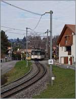 Der MOB Be 4/4 1006 (ex Bipperlisi) ist als Regionalzug 2325 von Fontanivent nach Montreux unterwegs und zeigt sich bei Planchamp. 
23. November 2020
