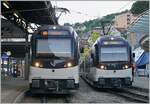 Im direkten Vergleich: Die Fronten des MOB  Alpina  Be 4/4 9203 und des CEV MVR ABeh 2/6 7506 in Montreux.