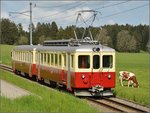 236-glovelier-8211-saignelgier-8211-la-chaux-de-fonds/499209/chemins-de-fer-de-jura-cj Chemins de fer de Jura (CJ). Triebwagen CFe 4/4 601 in Le Bois. Mai 2016.