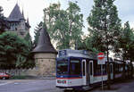 Das Ende naht - die Tramwagen des RBS 81-89: Damals endete die Linie noch am Helvetiaplatz, wo Wagen 86 steht (vor dem Historischen Museum). 29.Mai 1994 