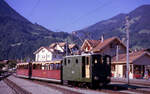 An 800mm gauge BOB locomotive of the Schynige Platte railway. Photographed at Wilderswil station in late August 1962.