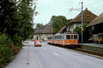 Aus Niederbipp kommend fährt Be 4/4 301 im Juli 1997 in Flumenthal ein