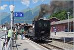 Schweizer Dampftage Brienz 2018: Kräftig rauchend nähert sich die SBB G 3/4 208 der Ballenberg Dampfbahn in Brienz ihrem Zug.
30. Juni 2018