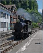 470-luzern-bruenig-interlaken-zentralbahn/623398/schweizer-dampftage-brienz-2018-die-sbb Schweizer Dampftage Brienz 2018: Die SBB Brünig Talbahn Dampflok G 3/4 208 der Ballenberg Dampfbahn rangiert in Brienz.
30. Juni 2018