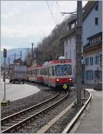 Mit dem Steuerwagen Bt 120 an der Spitze erreicht ein Waldenburger Bahn Zug von Waldenburg nach Liestal in Kürze den Bahnhof Höllstein.